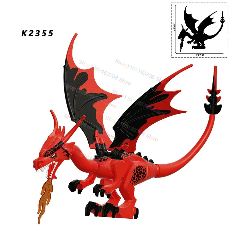 W1501 HOT Green Dragon Building Blocks Black Dragon fire wings Action Figures Models Accessory Puzzle Kids for Toys Gifts K2356