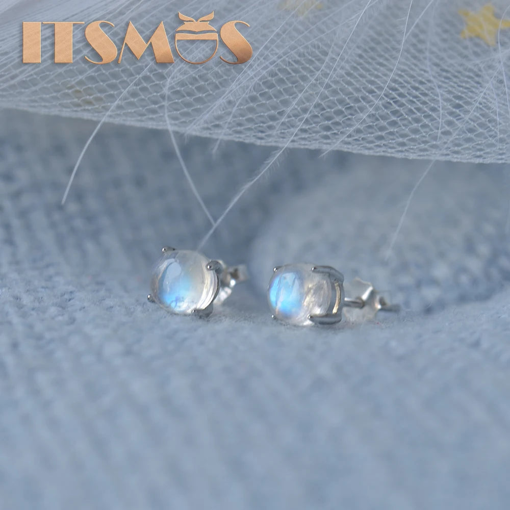 ITSMOS AAA Natural Moonstone earrings Blue Moonlight stone s925 silver studs for women romantic delicate Jewelry Gift