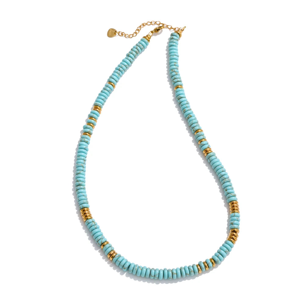 Yhpup Colorful Natural Stone Beads Handmade Chain Y2K Fashion Necklace for Women Stainless Steel Waterproof Collar Jewelry Gift