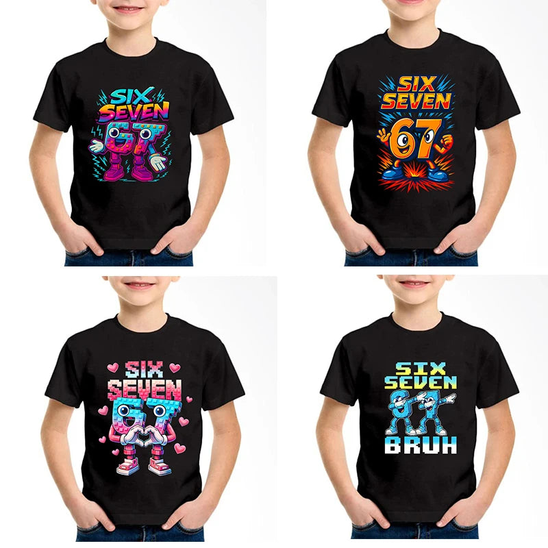 New Funny Six Seven Italian Brainrot 67 Number Graphic Print T-Shirt Boy/Girl Summer Short Sleeved Kids Comfortable Tshirt Top