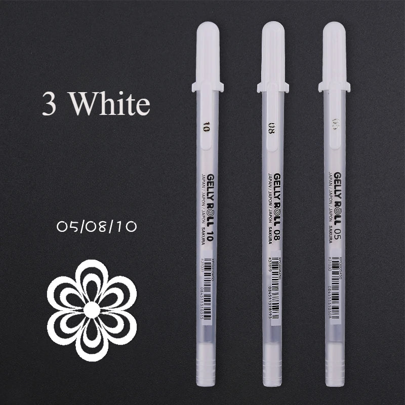 1/3PCS SAKURA Gelly Roll Gel Pens Highlight Marker for Journaling Art Drawing Classic White Ink Assorted Point Fine Medium Bold
