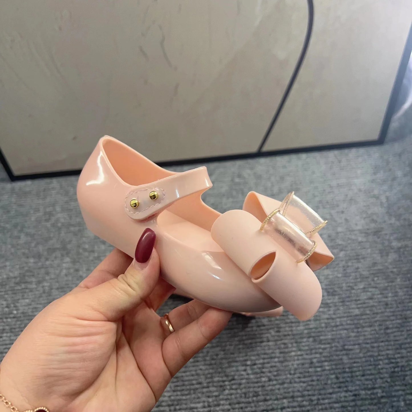 New Style Hot Sale Spring Children Single Jelly Shoes Sister's Fashion Big Bow Princess Flat Summer Beach Sandals HMI104