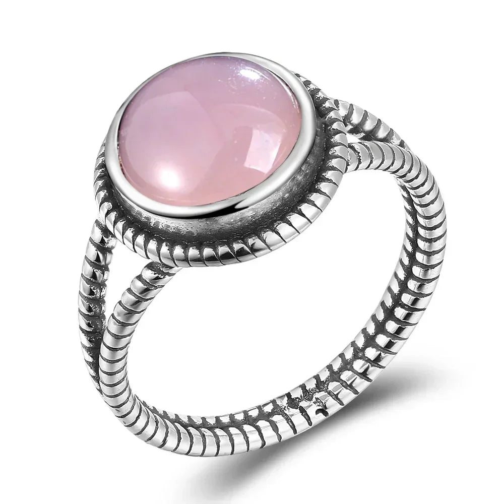 S925 Sterling SilverRing for Women Oval Round Natural Rose Quartz Ring Gift Sun Shaped Retro Luxury Fashion Fine Jewelry