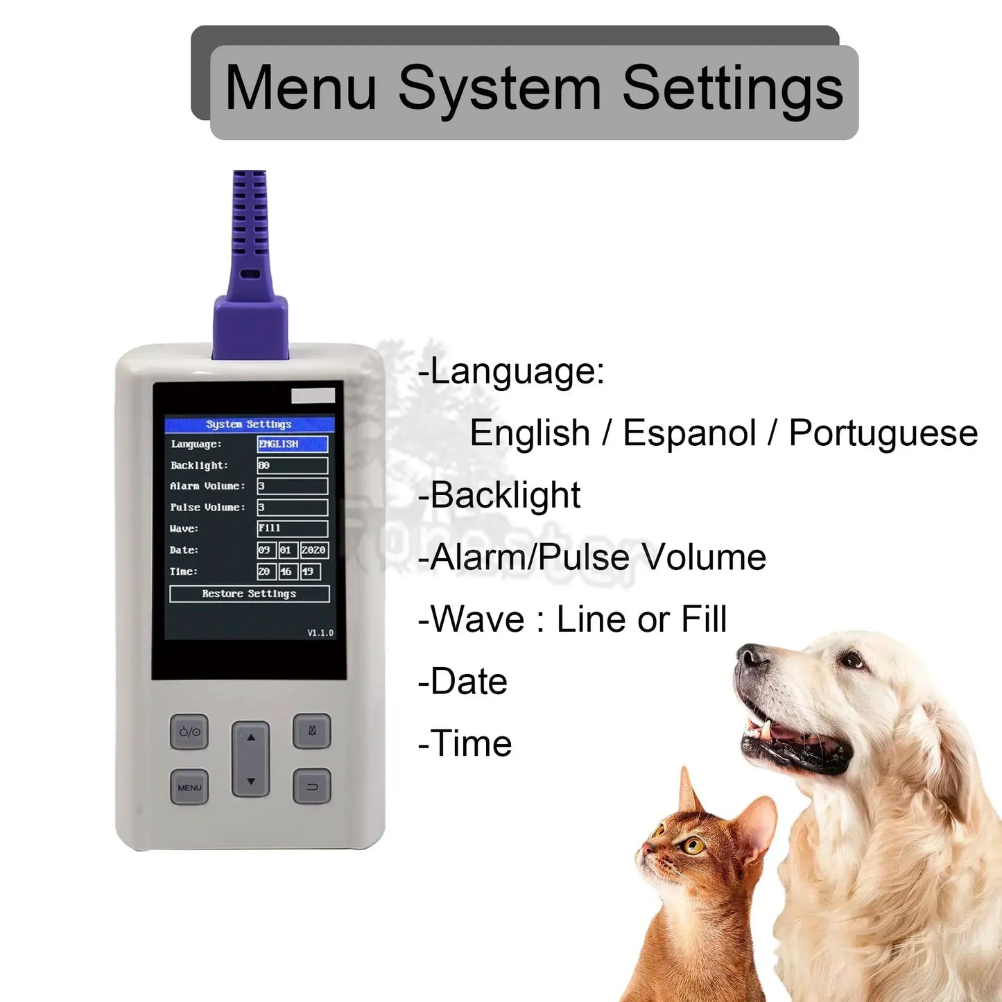 Portable Pulse Oximeter  for Heart Rate and  Saturation with Veterinary and Medical SPO2 with Memory