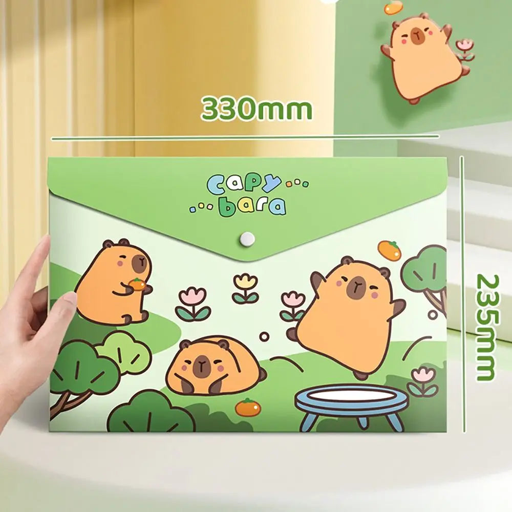 5PCS/Set Capybara Snap-fastener A4 File Folder Waterproof Large Capacity File Bag PP Test Paper Storage Envelope Folder Student