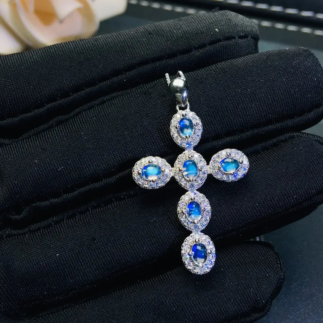 FS 3*4 Natural Ruby/Emerald/Sapphire/Citrine Cross Pendants S925 Sterling Silver Fine Fashion Charm Weddings Jewelry for Women