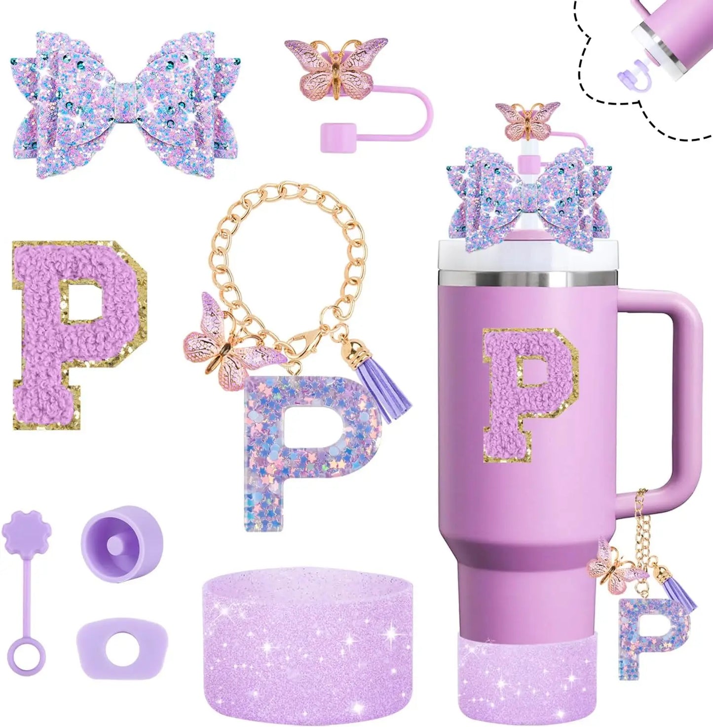 8pcs Cup Accessories Set 30oz 40oz tumbler Straw Topper Cover, Boot, Spill Proof Stoppers, Handle Charms Sticker for Stanley Cup