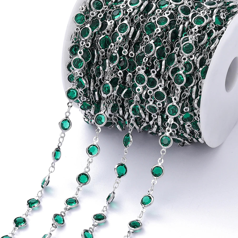 1M Crystal Zircon Stone Chain Colorful Glass Beads Chains For DIY Necklace Bracelet Jewelry Making Supplies Findings