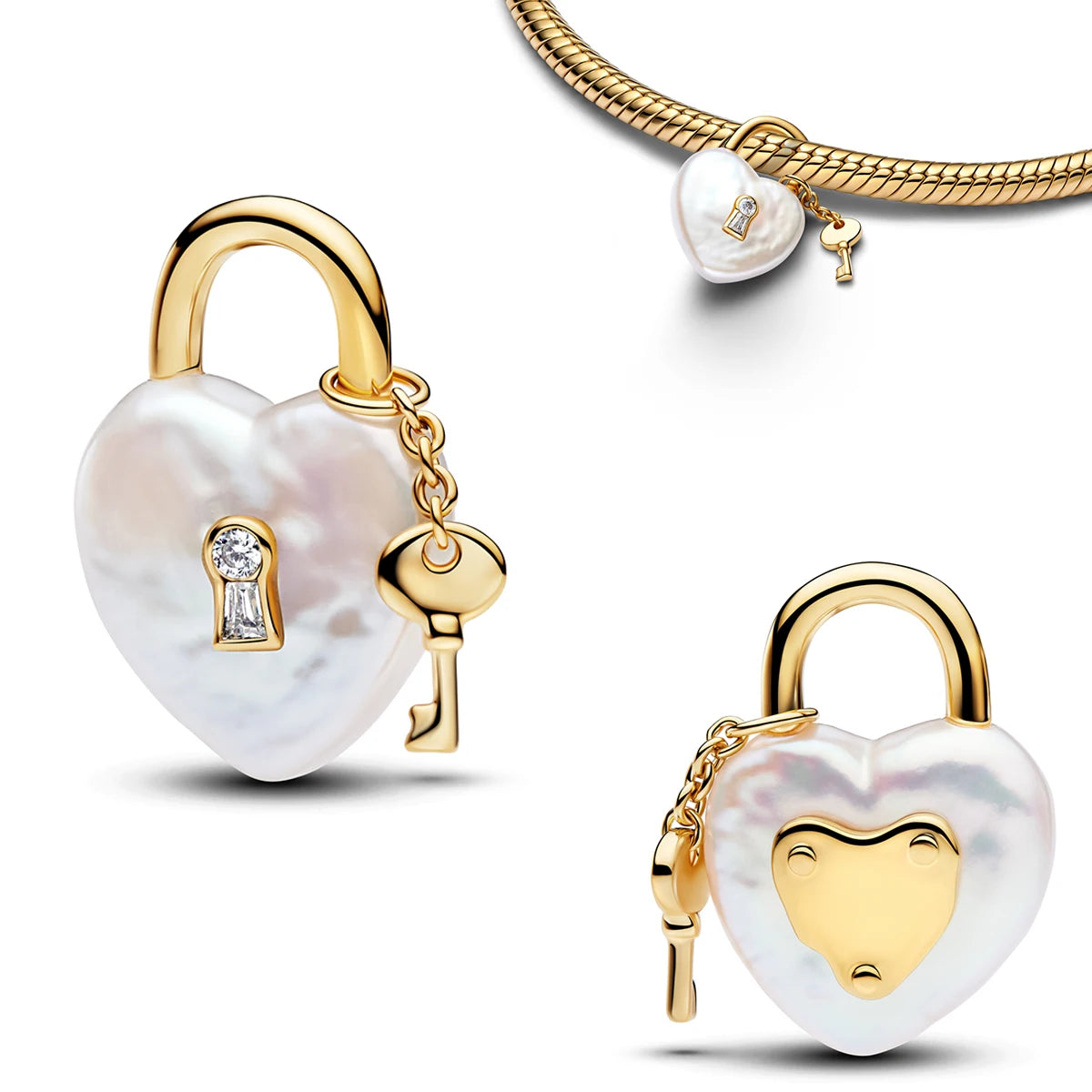 2026 S925 Silver Plated Paved Golden Ring Charm Luxury Stone Shell Nature Strength Cowboy Textured Safety Chain Fine Jewelry