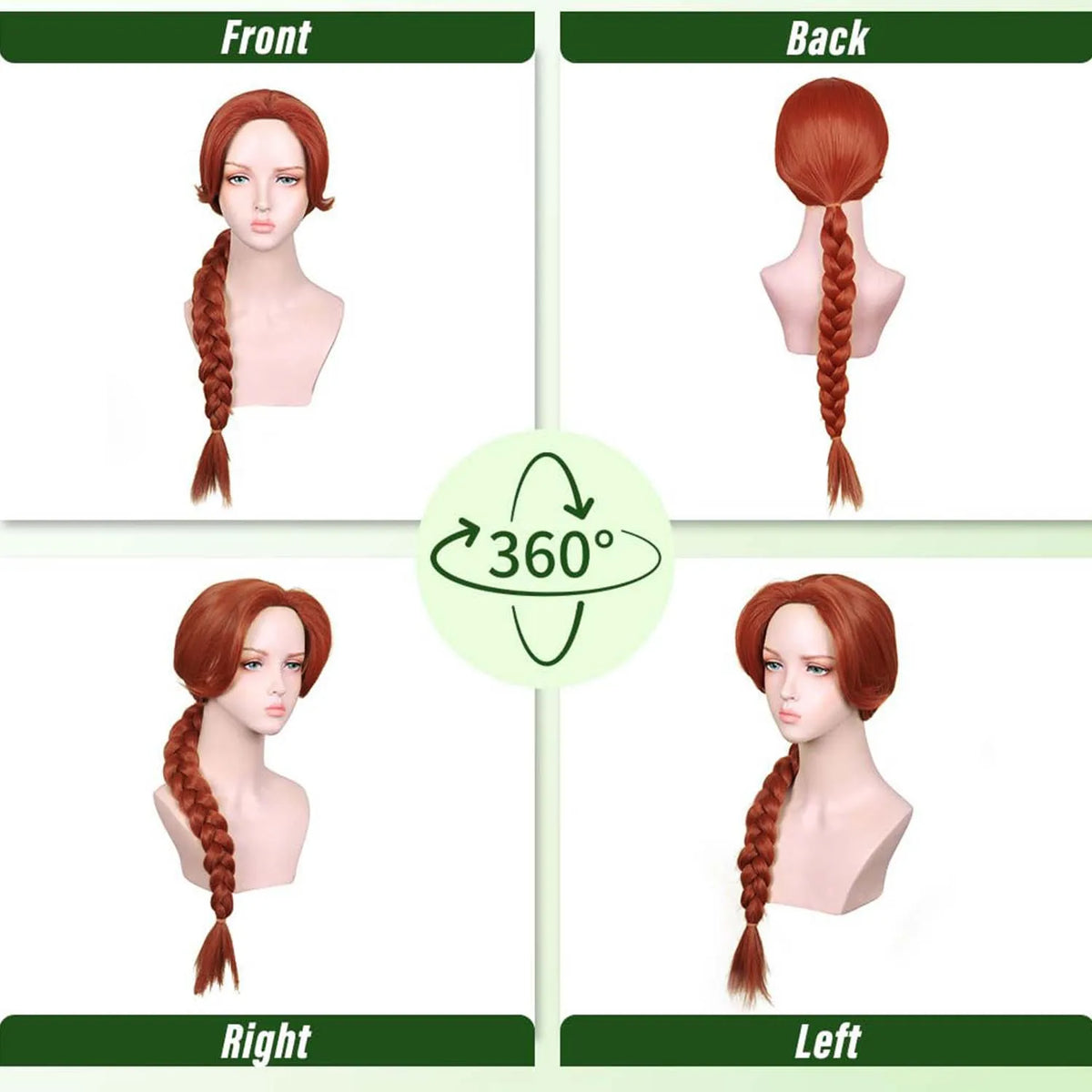 Synthetic Long Braid Reddish Brown Wig for Women, Fiona Wig Princess Red Brown Movie Wig for Halloween Costume Cosplay Party