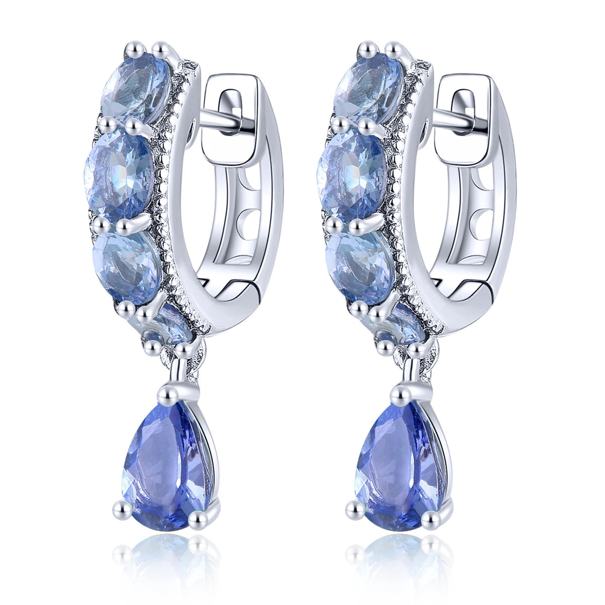 Natural Tanzanite Sterling Silver Clip Earring 2 Carats Genuine Light Blue Tanzanite Unique Design S925 Fine Jewelrys Gifts
