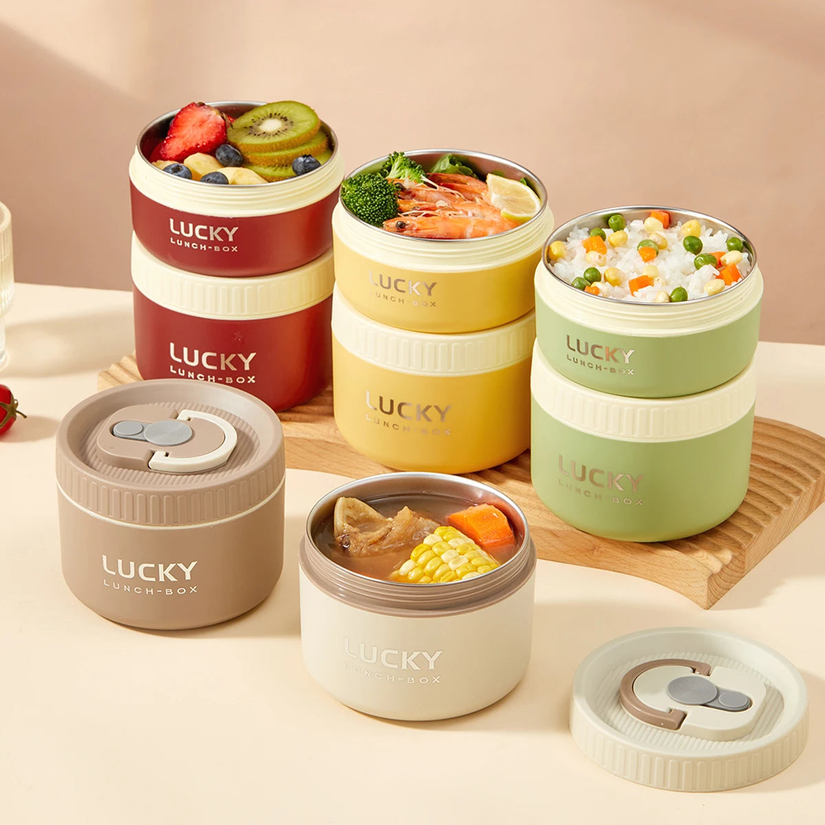 304 Stainless Steel Insulated Bento Box Microwave Heatable Round Sealed Thermal Lunch Box For Kids Students Food Container