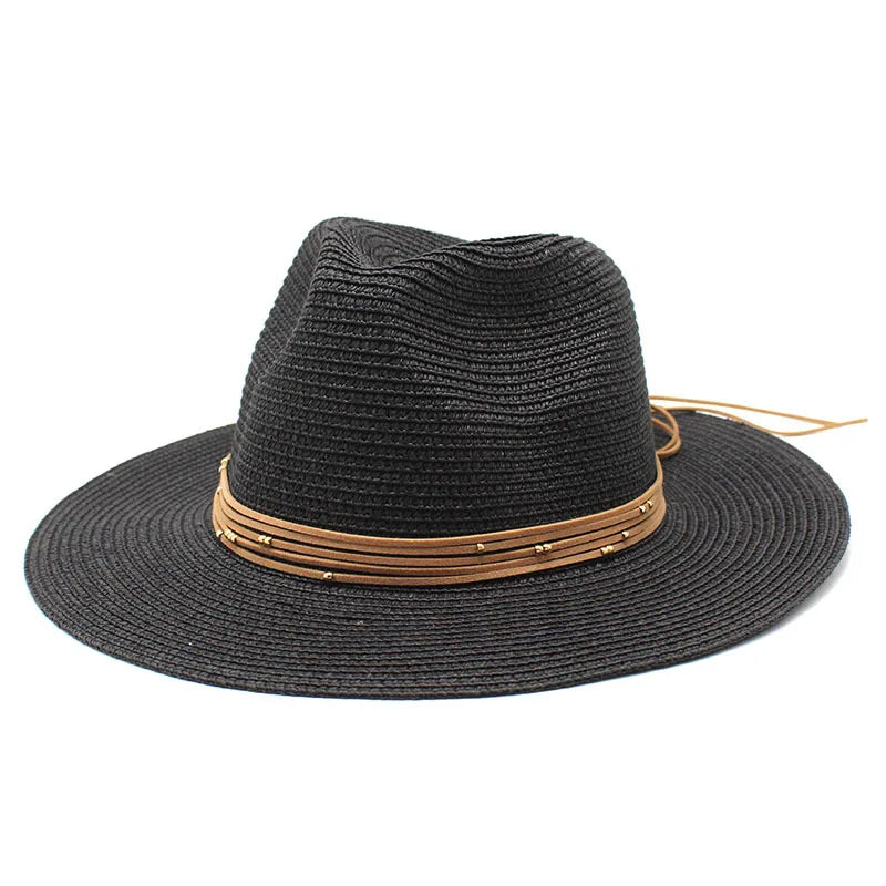 Big Size 60CM New Straw Hat 7cm Brim Summer Cooling Beach Sun Hat Outdoor Party Panama Jazz Hat Sombreros De Mujer