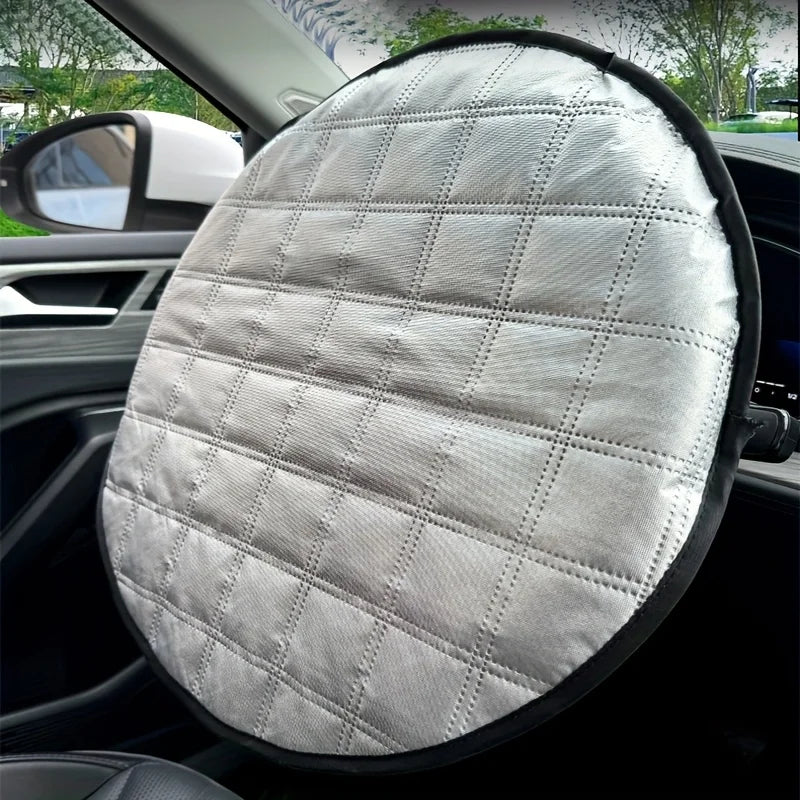 Car Steering Wheel Sun Cover 43cm Aluminum Foil Folding Cooling & Heat insulation Shield Sunscreen Cover Car Interior for Summer
