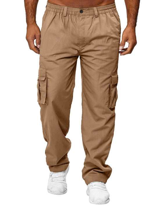 Men's Cargo Pants Sweatpants Outdoor Loose Straight Long Trousers Summer Casual Multi-Pocket Durable Workwear Male Trousers
