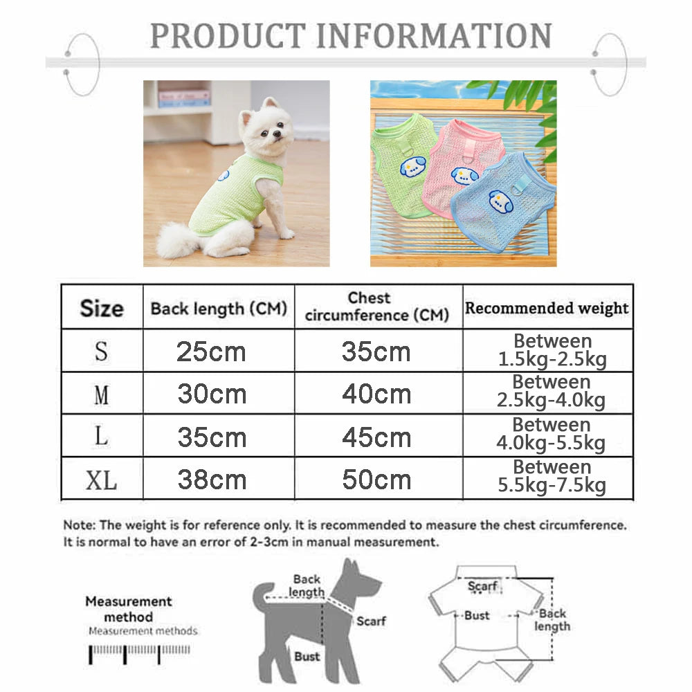 Cute Dog Cooling Vest Solid Breathable Mesh Thin Small Dog Summer Clothes  Bichon Medium Cat T Shirts Clothing Puppy Undershirt