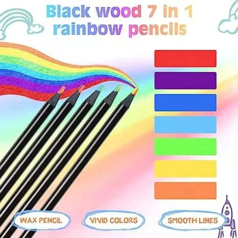12pcs/Set Kawaii Rainbow Color Pencils for Kids, Concentric Gradient Crayons, Art Painting, Drawing Stationery 3mm 7 Colors