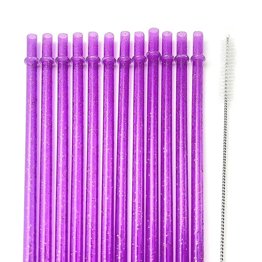 Reusable Clear Plastic Glitter Straws Extra Long Tumbler Straws for Cups with Cleaning Brush Drinking Straws for Tumbler Party