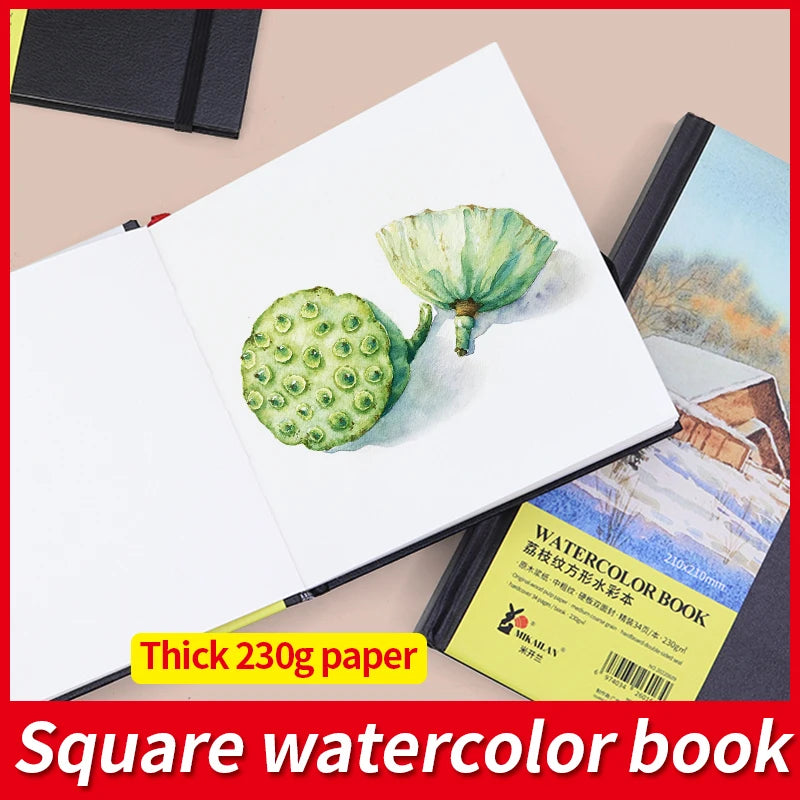 MIKAILAN  Square Watercolor Book Medium Coarse Grain 230g sketchbook Water Color Paper For Student Artist Draw Art Supplies