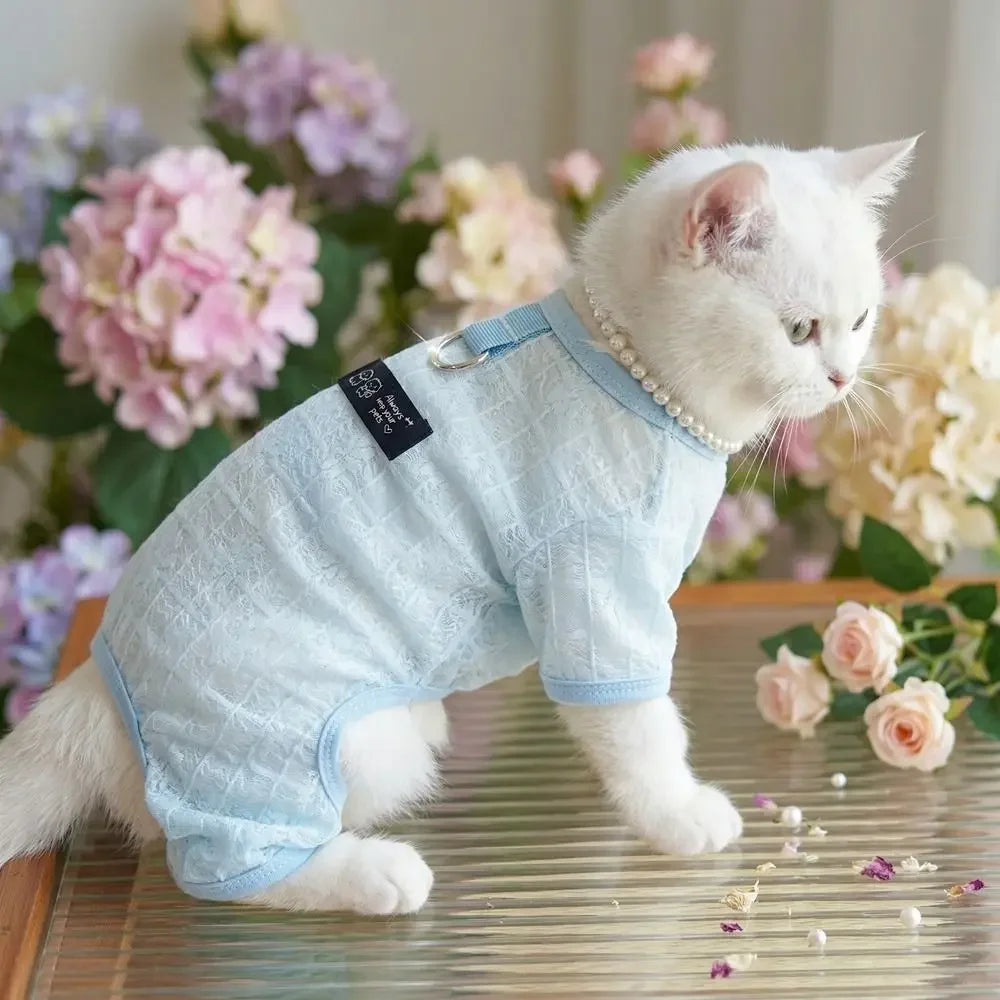 Spring Summer Dog Four Legged Jumpsuit Breathable Mesh Thin Pet Clothes Sun Protection Cooling Puppy Outfit Soft Comfortable App