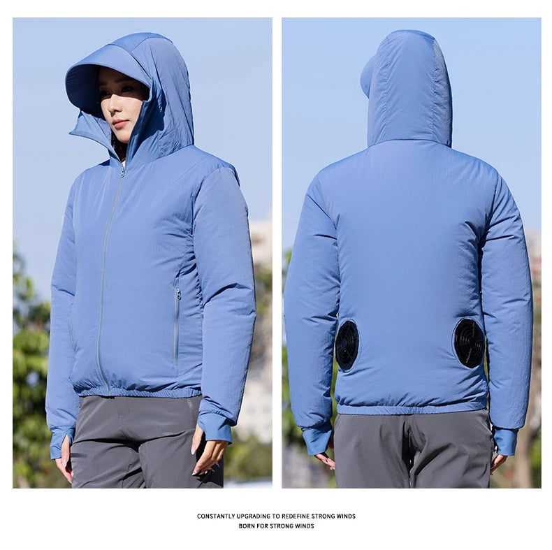 Summer Hooded Air-Conditioning Workwear with Fan Cooling, Outdoor Temperature-Reducing Breathable Hat-Brim Sun Protection Clothi