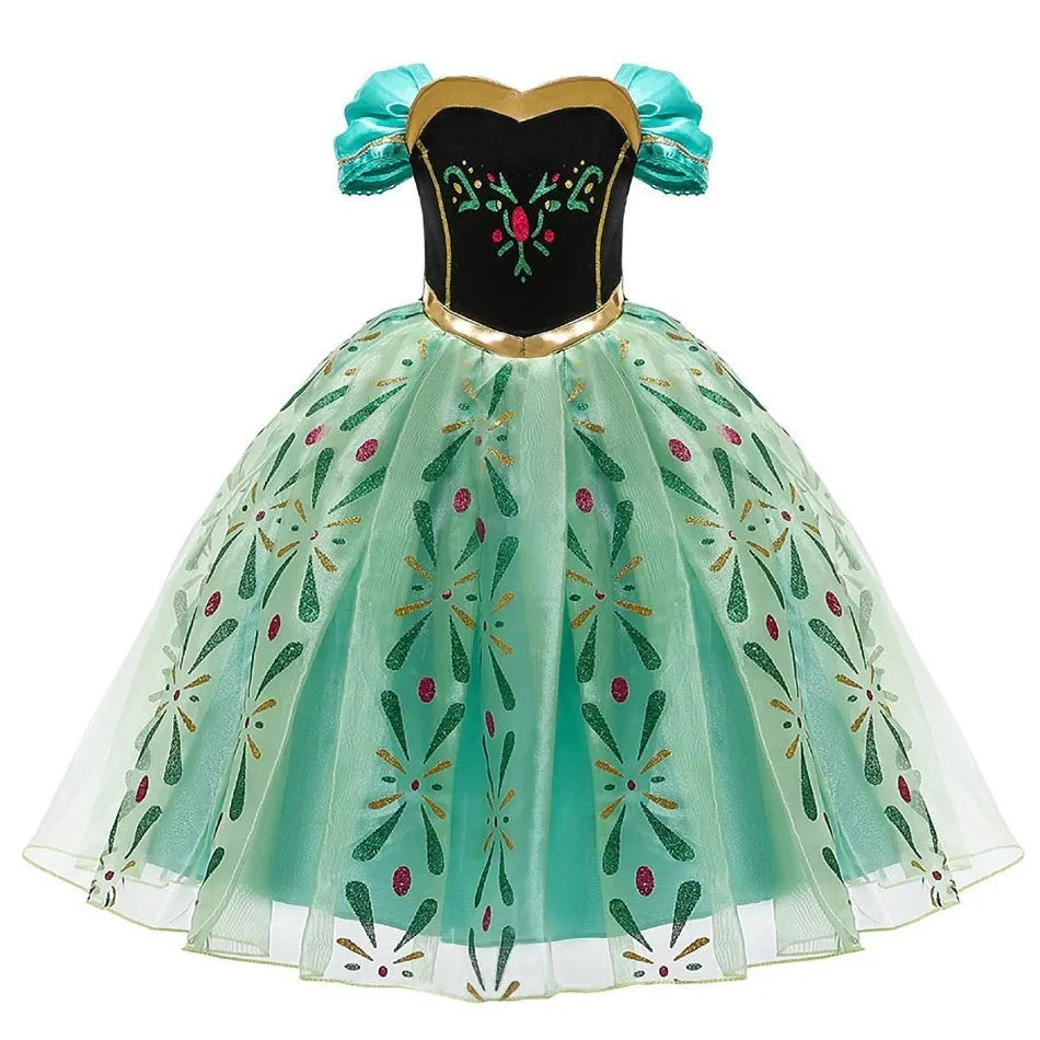 Princess Dress for Girls Elsa Anna Cosplay Costume Kids Jasmine Belle Cinderella Aurora Halloween Christmas Party Elegant Dress