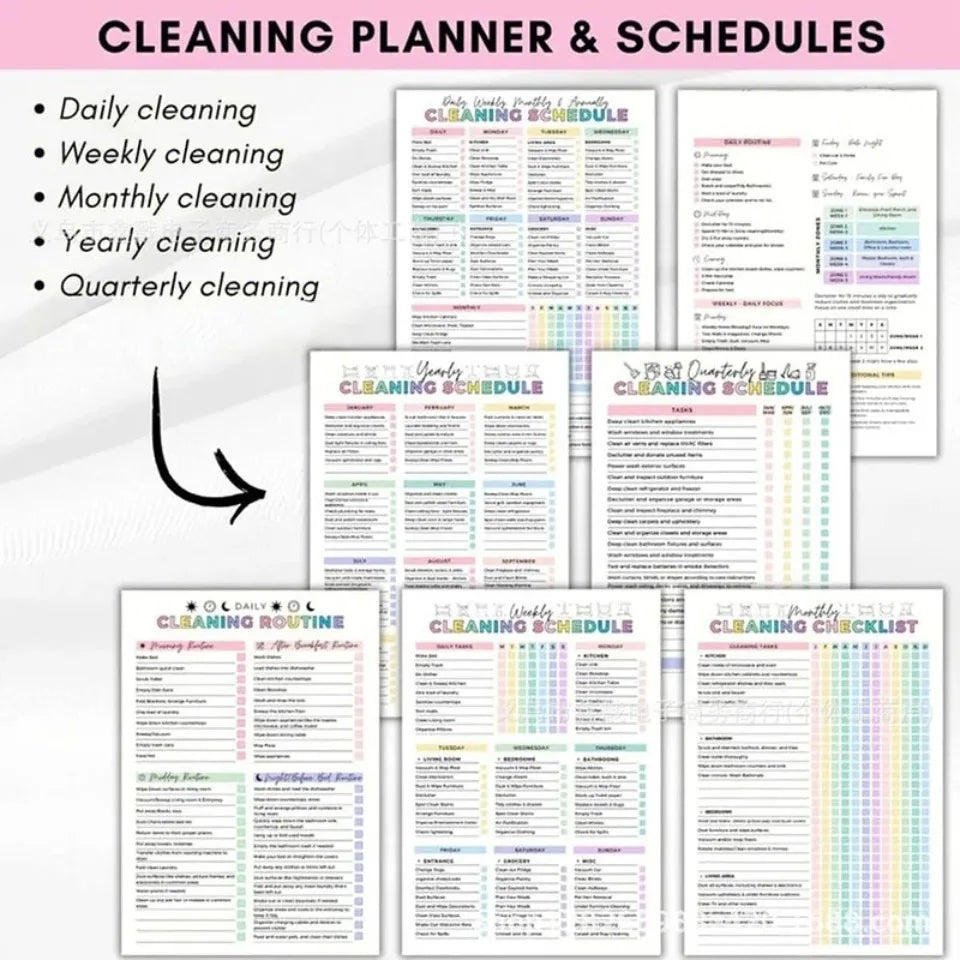ADHD Cleaning Planner Bundle Home Cleaning Schedule Weekly Monthly Year Round Cleanliness Tips Family Chore Chart