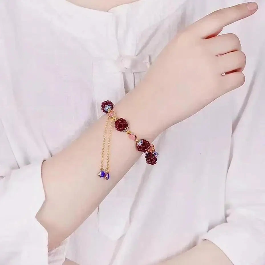 Vintage Simple Bohemia Fashion Natural Garnet Stone Ethnic Bracelet Multi-Circle Pomegranate Crystal Charming Bracelet Gifts