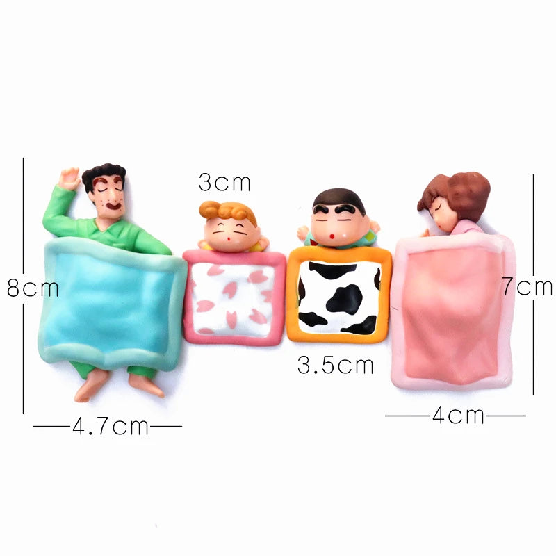 4pcs/set Anime Crayon Shin-chan Action Figure PVC Collection Nohara Shinnosuke Family Portraits Figurine Sleep Model Kids Toys
