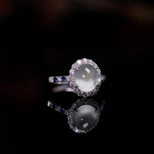 S925 Sterling Silver Natural Moonstone Ring Oval Egg Surface Diamond Ring Holder Party Gifts Fine Jewelry for Women