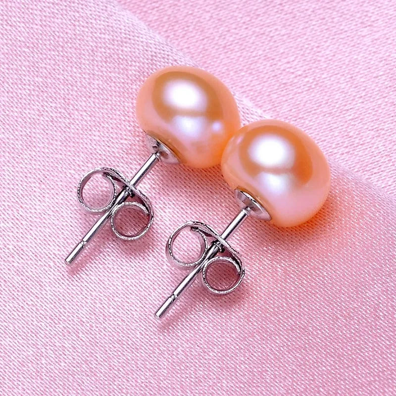 Natural Freshwater Pearl Stud Earrings For Women Luxury Fine Jewelry Real 925 Sterling Silver Earrings