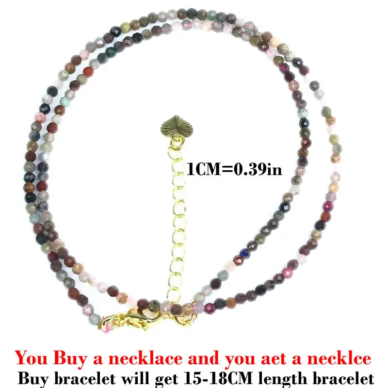 HOT Natural Stone 2mm Faceted Beads Necklace Crystal quartz Garnet agate Beaded Chains Fashion Simple Men Women Jewelry Gifts