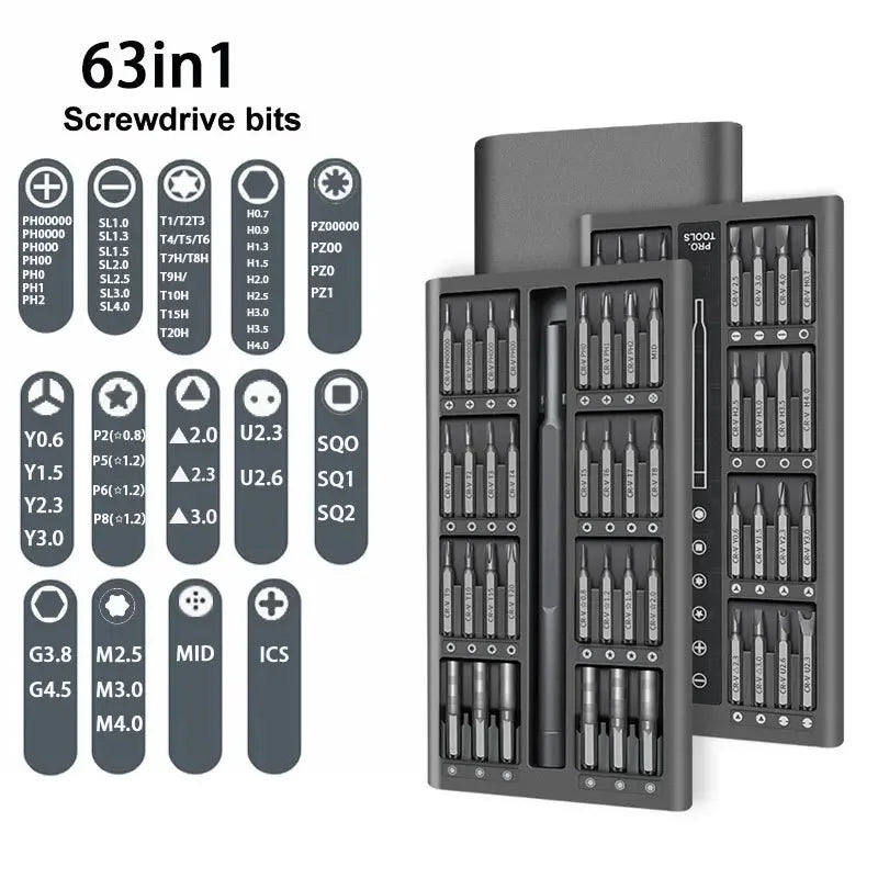 63 in 1 Precision Screwdriver Set Home Hand Repair Tool Kit Magnetic Phillips Drill Bits for iPhone Xiaomi Camera Glasses Watch