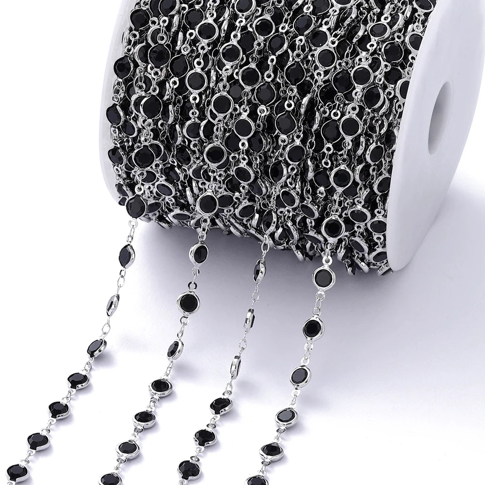 1M Crystal Zircon Stone Chain Colorful Glass Beads Chains For DIY Necklace Bracelet Jewelry Making Supplies Findings