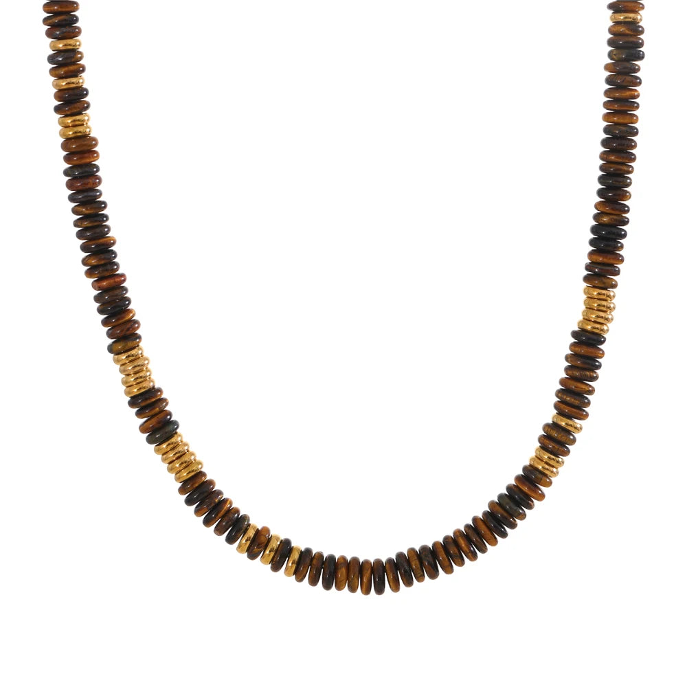Yhpup Colorful Natural Stone Beads Handmade Chain Y2K Fashion Necklace for Women Stainless Steel Waterproof Collar Jewelry Gift