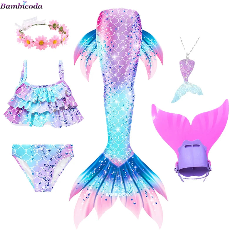 Girls Swimming Mermaid Tails Monofin Flipper Mermaid Dress Costume Cosplay Fantasy Halloween Party Gift Optional Hard Tail Fin