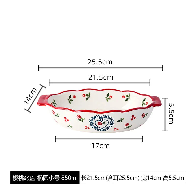 Rectangular Oval Bakeware Pan With Handle Ceramic Baking Dish Roasting Lasagna Pan Kitchen Salad Cheese Baked Pan Flowers