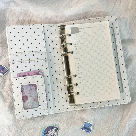 A6 Polka Dot Cloth Binder Notebook 6-Hole Loose Leaf Portable DIY Scrapbook Journal Multi Pocket Photo Album Planner School Gift