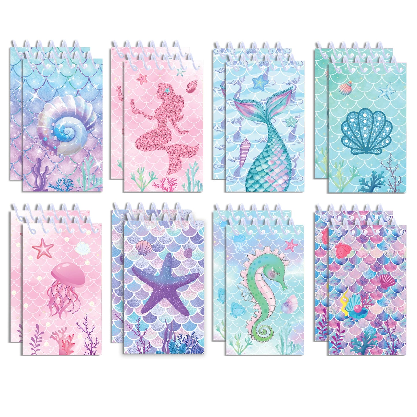 8pcs Mermaid Theme Mini Spiral Pocket Notebooks Memo Pad Coil Booklet Notepads For Office Stationery School Diaries Gifts