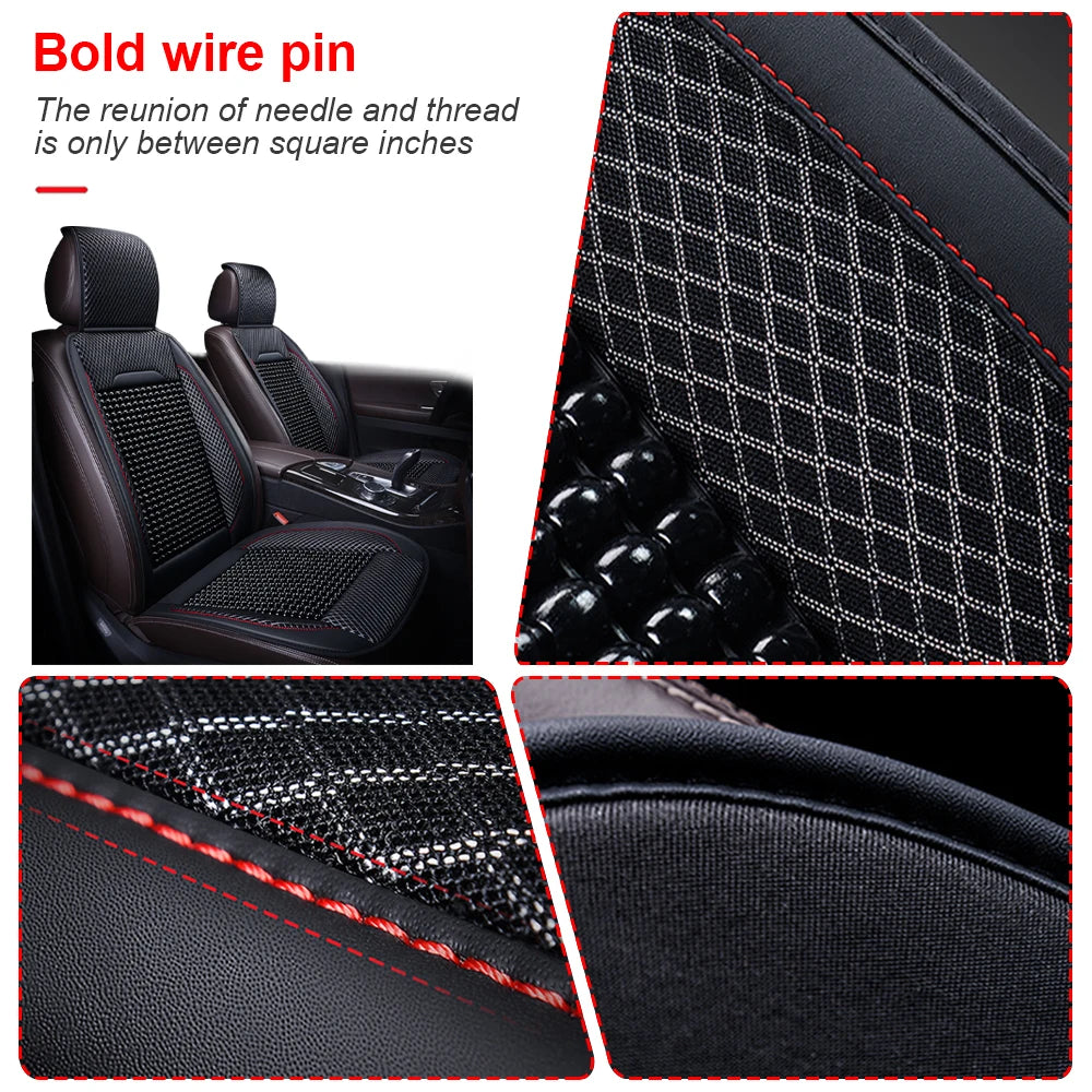 Car Wooden Bead Seat Cushion Singleseat Wood Bead Summer Cool Leather Car Seat Cover Breathable For Universal Car Chair Office