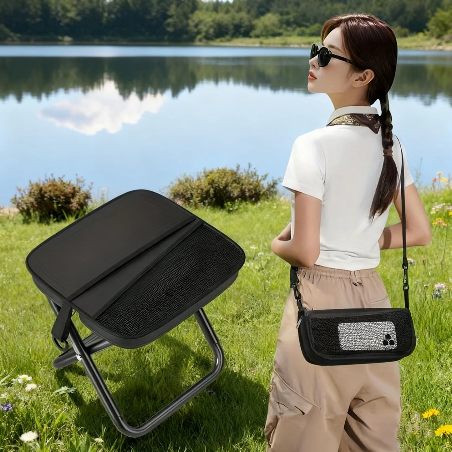 Foldable Backpack Stool Portable Folding Stool Lightweight Mini Easy Carry Outdoor Chair For Travel Camping Hiking