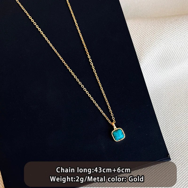 Elegant Double-layer Layered Imitation Turquoise Natural Pearl Beads Necklace Trendy Jewelry For Women's Sexy Collarbone Chain