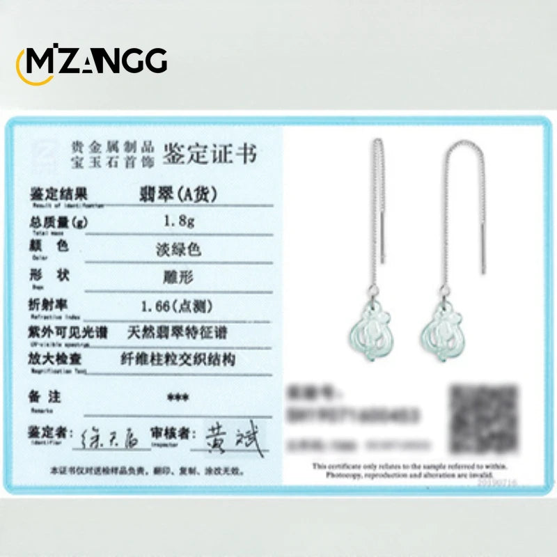 Original Natural Jadeite Blue Water Orchid Ear Line S925 Silver Ice Jade Personality Exquisite Fashion Women's Jewelry Gift