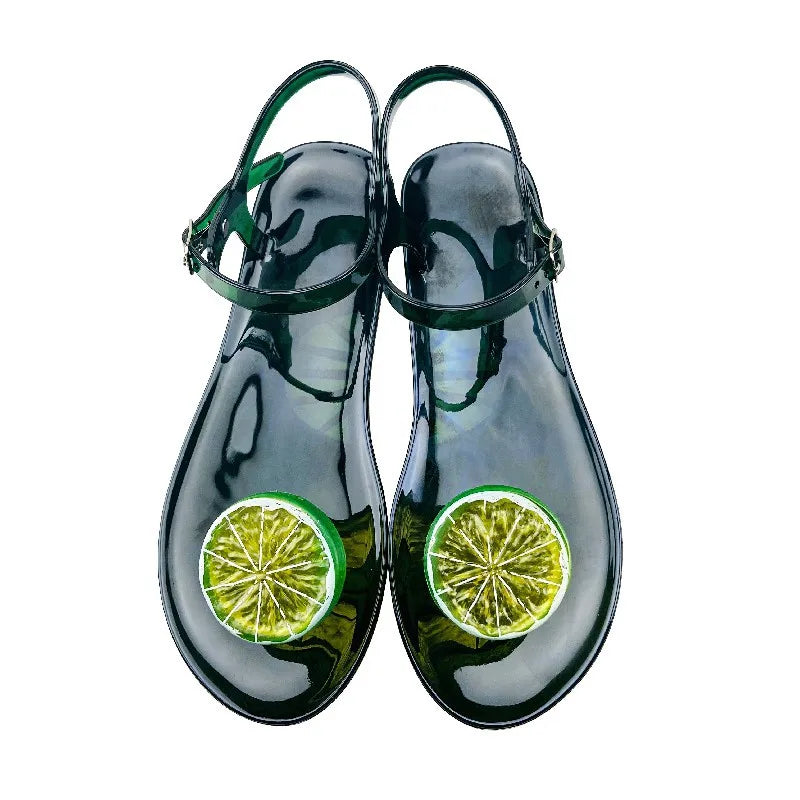 Plus Size 36-42 Ins Hot Sales Women Girls Jelly Sandals Colorfull Transparent PVC Beach Shoes Summer Fruit Flip-flop Shoes