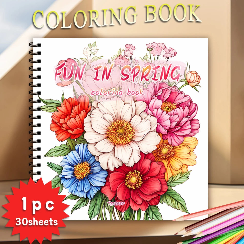 Adult Coloring Book - 30 Sheets Women's Spiral Coloring Book, 8.3X 8.3 Inches, Drawing Book, Birthday Gift, Holiday Party Gift