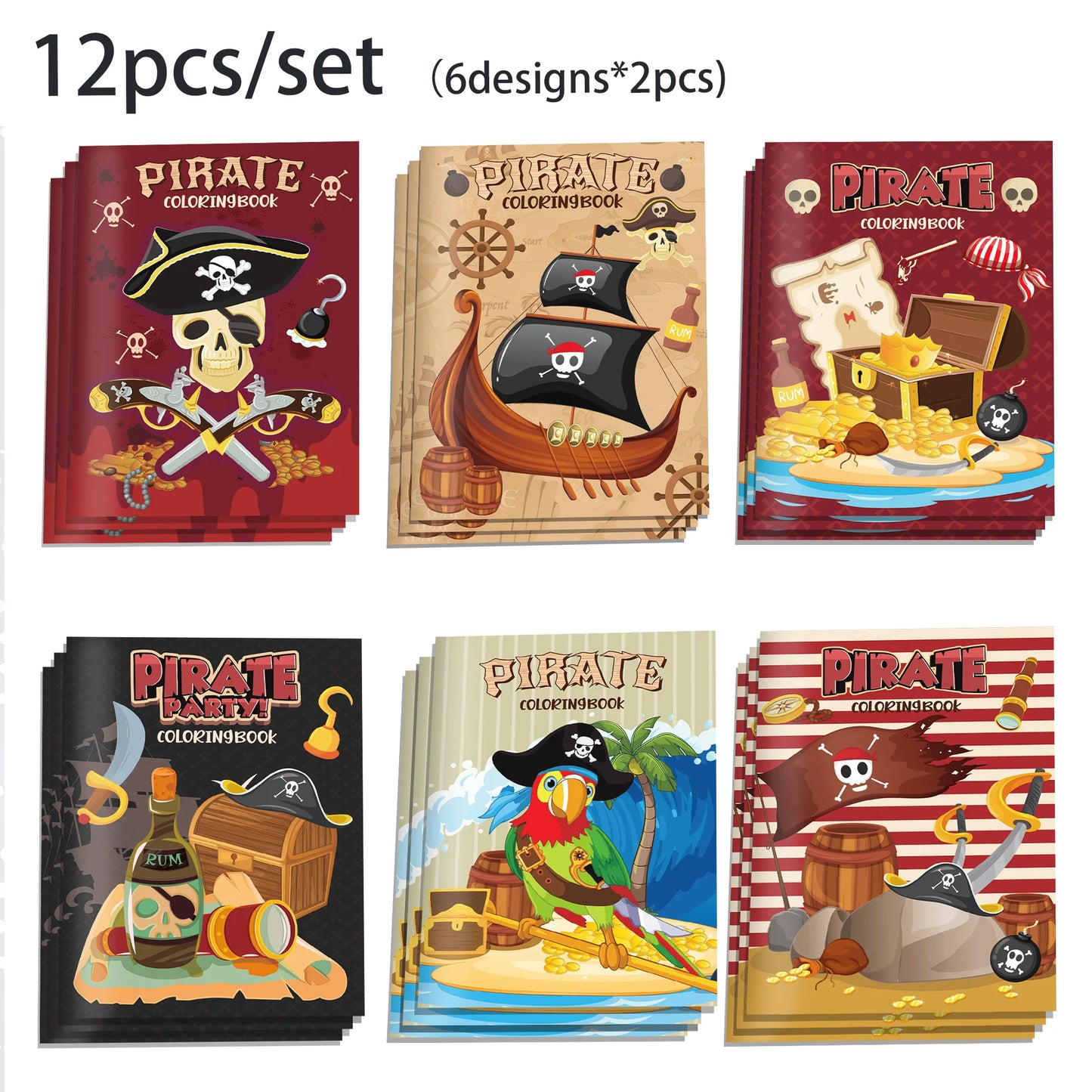 12pcs Pirate Themed Mini Coloring Books Graffiti Ships Treasures Painting Book Kids Birthday Party Gifts Drawing Notebook