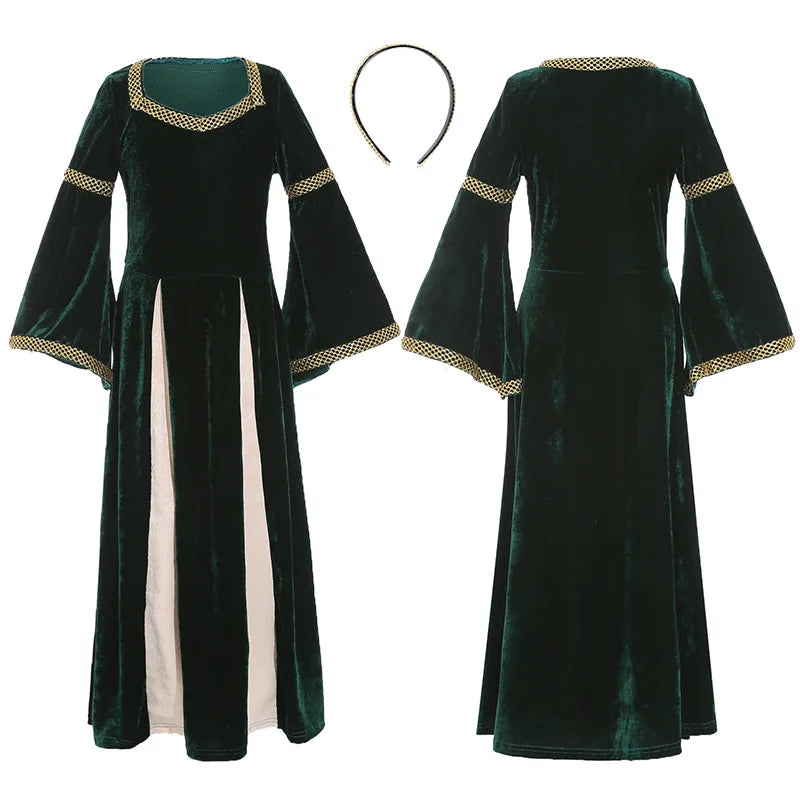 New Halloween Medieval Royal Court Dress Cosplay Girls Chidren Retro Gown Renaissance Costume Performance Party Outfit for Kids