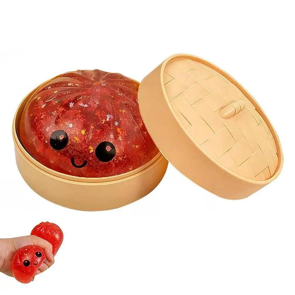 Colorful Dumpling Squishes Stress Balls Fidget Sensory Toys Simulation Food Squishies Bun with Steamer Squeeze Dough Ball Gifts