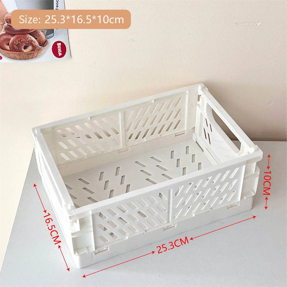 Foldable Storage Box with Handles Collapsible Crate for Toys, Cosmetics & Desk Organization