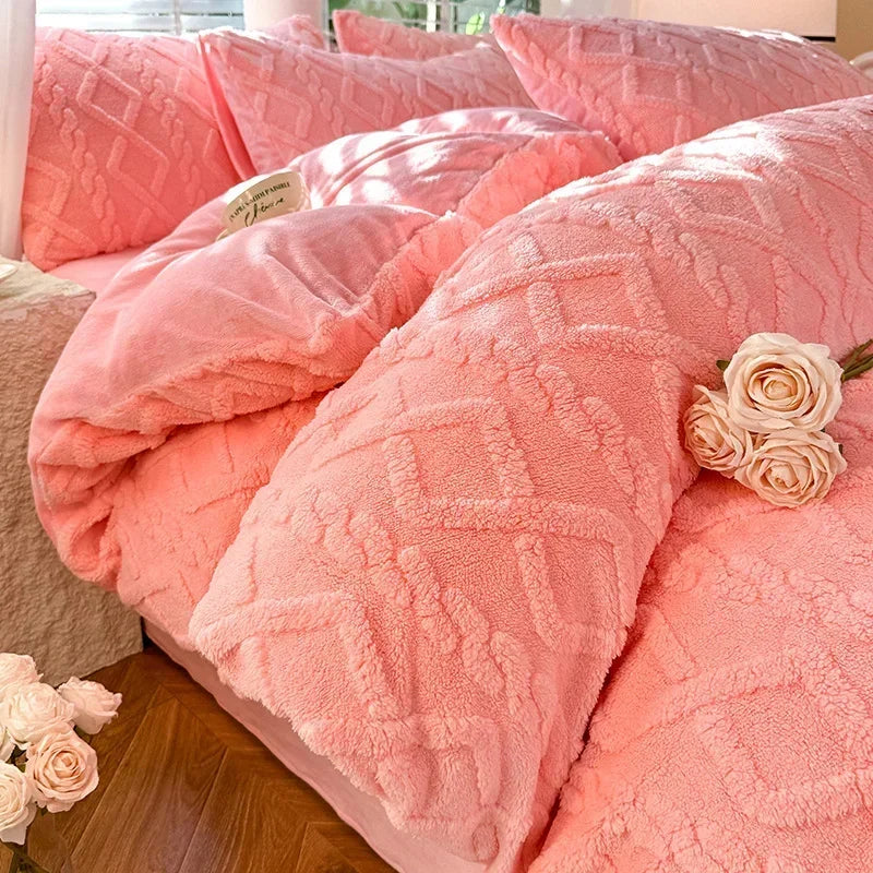 Tafuru Milk Fleece Single Quilt Set Autumn/winter Thickened Warm Solid Color Duvet Cover 200x230 220x240 Bedding for Double Use